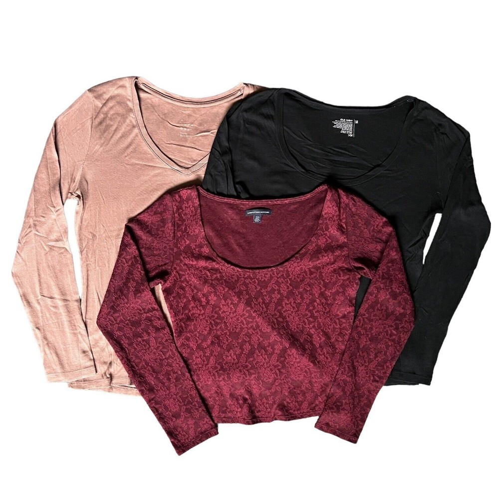 Lot Of 3 Womens Medium M Long Sleeve Shirts American Eagle A New Day Old Navy